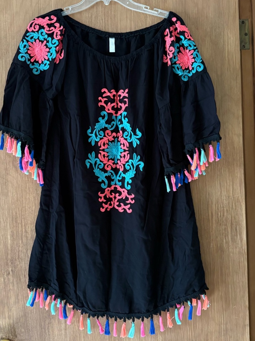 Black embroidered swim cover-up/dress